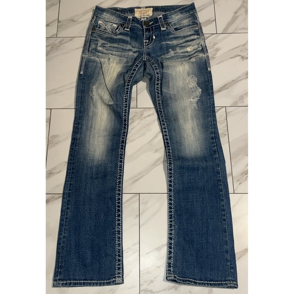 Big Star Liv Slim Bootcut Jeans Women's 27R Whiskered Vintage Denim Blue - Picture 2 of 16